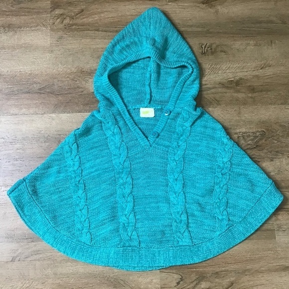 CRAZY 8 Sweater Poncho Cape Hooded Teal Blue Size S … - Picture 1 of 5